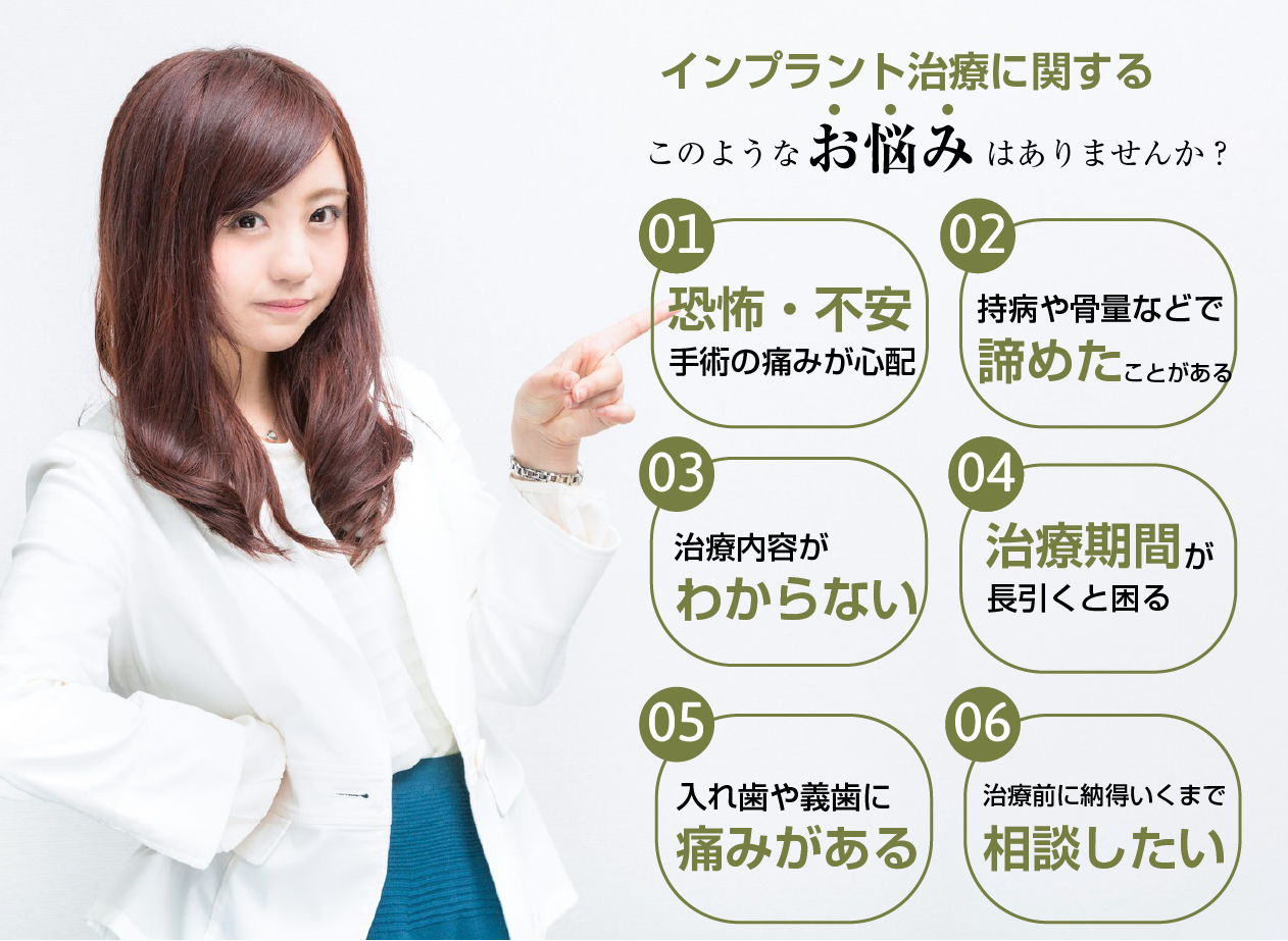インプラント治療に関するこんな悩みはありませんか？